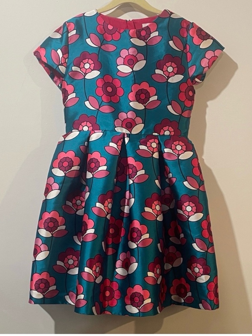 Floral Kids Dress in Teal and Pink jacadi satin formal